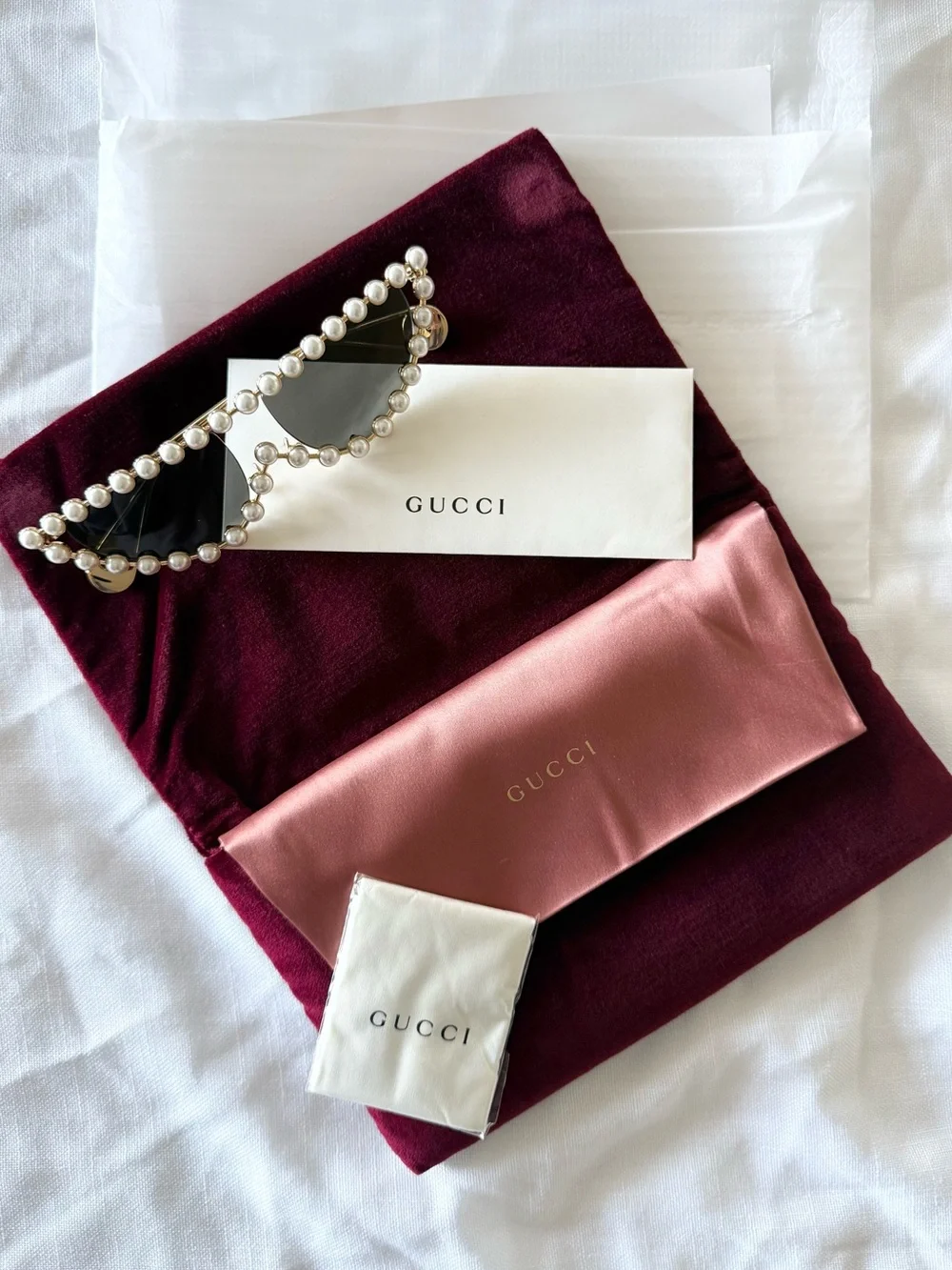 NWT • Gucci Pearl-Trim Cat Eye Sunglasses
